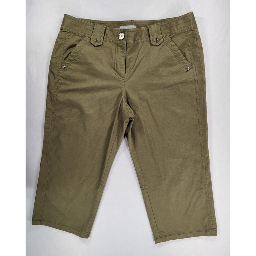 Ann Taylor Lindsay Capri Pants Women's Size 10 Olive Green Stretch Cotton Casual